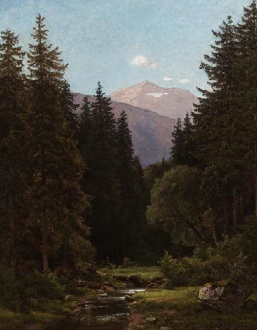 Ernst von Bernuth: Gebirgstal mit sonniger Waldlichtung (1902)